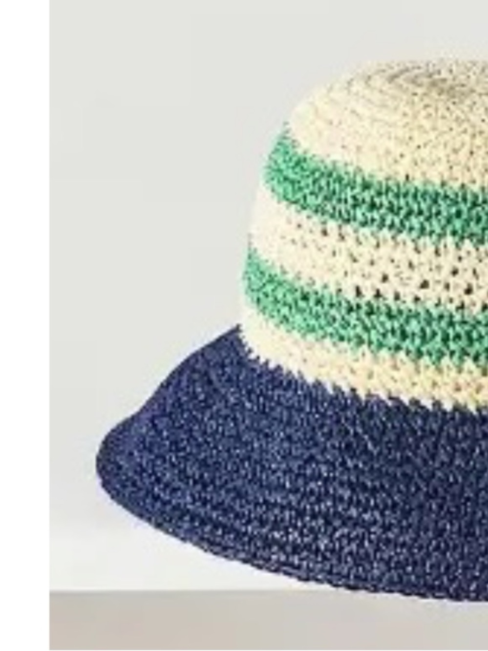 Anthropologie Navy, White & Green Striped Crochet Sun Hat